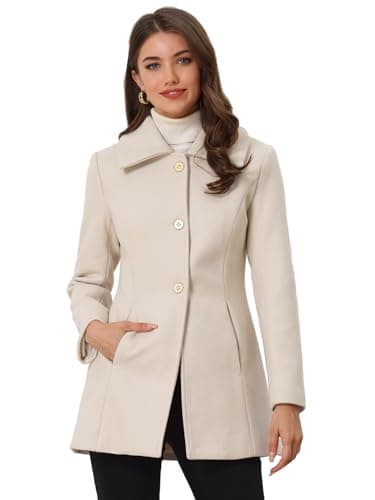 Image of Allegra K Women's Single Breasted Turndown Collar Overcoat Vintage Winter Dress Coat with Pockets, Cream White, 3XL