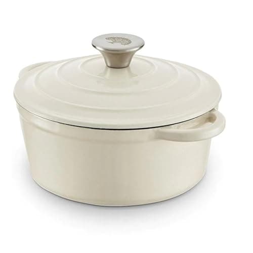 Image of Barbary & Oak BO800250CRM Round Cast Iron Casserole Pan with Durable Enamel Interior, 20cm, Camembert Cream