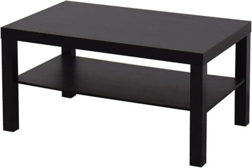 Image of HSD LACK Coffee Table 90x55x45cm – Modern Herringbone Design with Shelf, Rectangular Living Room Table, Easy Assembly, Black Brown