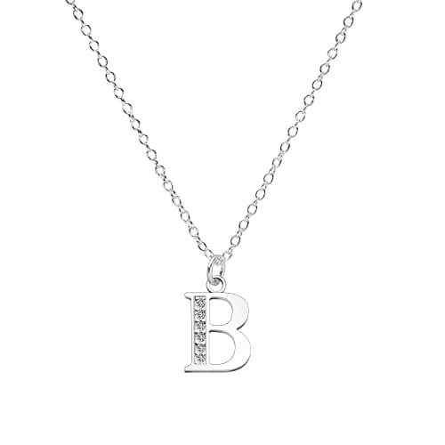 Image of Kraven S925 Silver Initial Necklace Charm Necklace, Dainty Cubic Zirconia Letter Dainty Necklaces Jewelry Birthday Gifts for Women Girls (B)