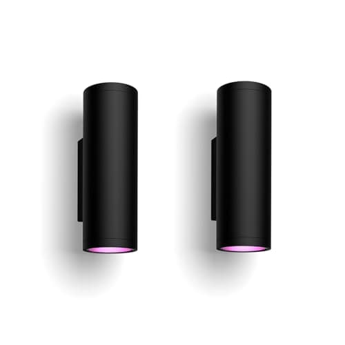 Image of Philips Hue White & Color Ambiance Appear Outdoor wall Light (1,180 lm), 2-Pack, dimmable wall Light for the Hue Lighting System with 16 Million Colours, smart Light Control via Voice or app, Black