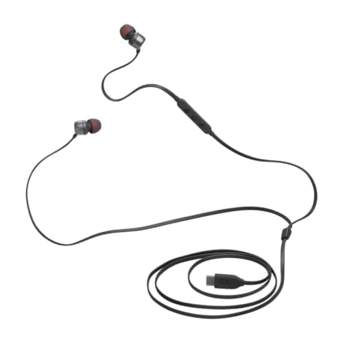 Image of JBL Tune 310 C Hi-Res Wired Earbuds with Microphone, Flat Tangle-Free Cable, 3-Button Remote, EQ Presets Control and Volume Adjustment, Black