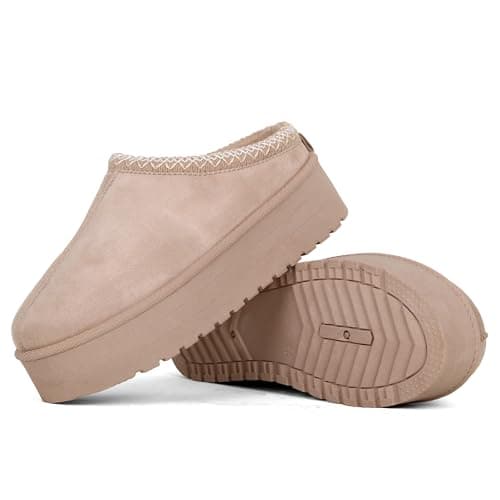 Image of Nexsus Plus Women’s Lightweight Platform Slippers – Memory Foam Suede Slip-On Comfort Shoes for Indoor & Outdoor Wear, Cozy Warm Non-Slip House Slippers Beige