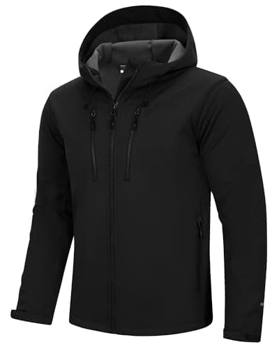 Image of 33,000ft Men's Waterproof Softshell Jackets Lightweight Fleece-Lined Running Jacket Breathable Windbreaker Casual Functional Coat with Hood for Cycling, Hiking,Golf Black M