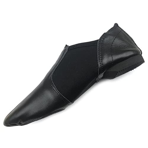 Image of ISMUN Jazz Shoes Slip On Real Leather Black Jazz Shoes Size 5 UK for Girls and Women, Split Sole with Neoprene in Center for Modern Stage