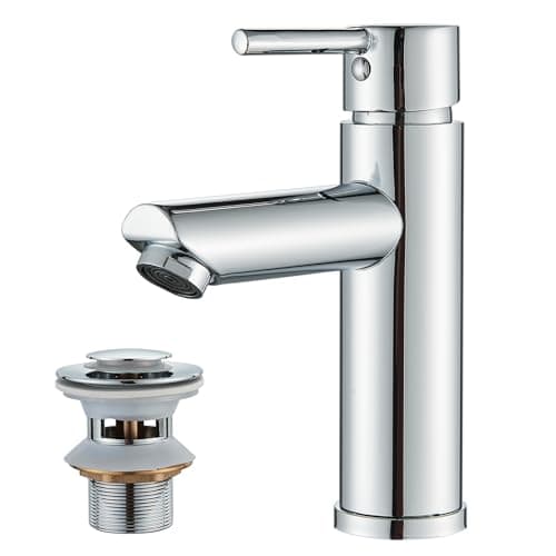 Image of TVTIUO Basin Mixer with Pop-up Waste, Bathroom Single Lever Chrome-Plated Brass Mixer, Basin Mixer, Bathroom Sink Mixer