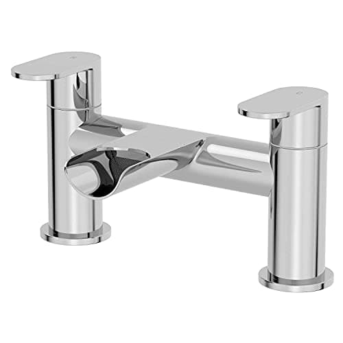 Image of Architeckt® Edsberg Bathroom Waterfall Bath Filler Mixer Tap Deck Mounted Round Twin Lever Handle for Bathtub Modern, Chrome