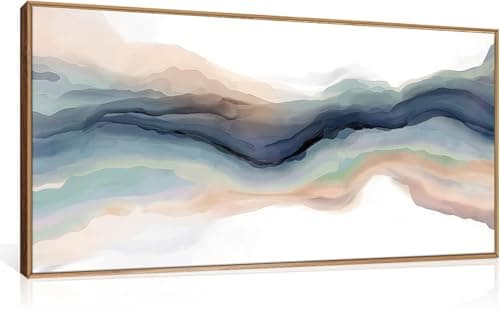 Image of TOARTi Blue Abstract Line Framed Wall Art Set,Modern Watercolor Wave Canvas Wall Decor,Natural Landscape Wall Painting,Paint Stroke Art Print for Living Room,Bedroom,Office-20x40Inch