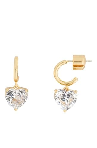 Image of Kate Spade New York Heart Huggies, Clear/Gold