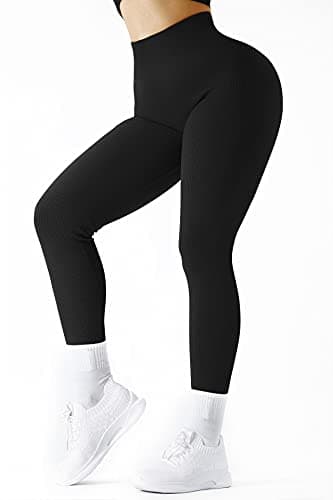 Image of DOULAFASS Women Ribbed Leggings Yoga Pants High Waisted Workout Gym Leggings