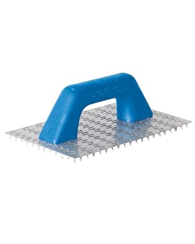 Image of REFINA 8mm Twisted Tooth Scratch Float Hand Tool - 10”x6” (249 x 145mm) Stainless Steel Scraper w/Plastic Square Grip Handle - Plastering & Rendering Tool to Achieve Perfect Decorative Finish