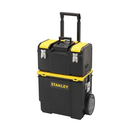 Image of STANLEY 3 in 1 Rolling Work Centre Toolbox with Pull Handle, Detachable Toolbox with Portable Tote Tray, 1-70-326, Black