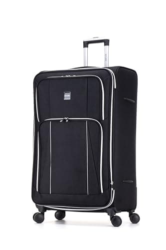 Image of Skylark Extra Large 32” Lightweight Softshell Expandable Suitcase, Integrated Combination Lock, 4 Wheels Check in Luggage for 30kg (Black, 162 litres)