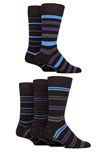 Image of Farah Mens Argyle, Patterned and Striped Bamboo Socks Pack of 5 Black/Purple/Blue Stripe 6-11