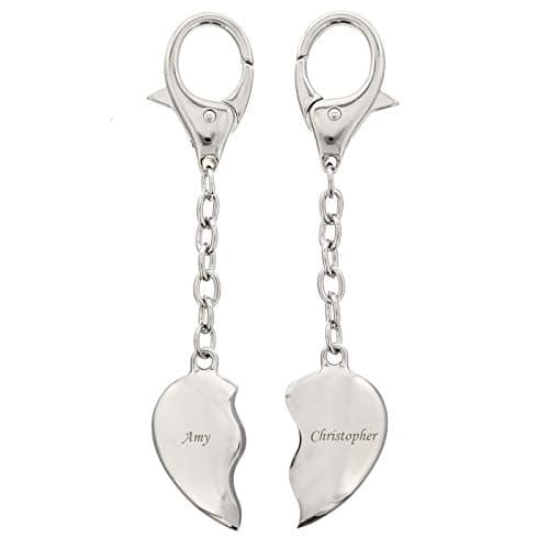 Image of Jennifer Ulisse Custom Personalised Joining Heart Keyring Laser Engraved with a Name on Each Heart. Couples, Valentines, Romantic Gift.