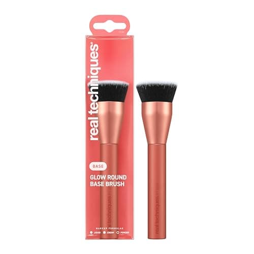 Image of Real Techniques Glow Round Base Makeup Brush, For Liquid and Cream Makeup, Flat Top Foundation Brush For Buffing and Blending Up Coverage, Dense Synthetic Bristles, Vegan and Cruelty Free, 1 Count