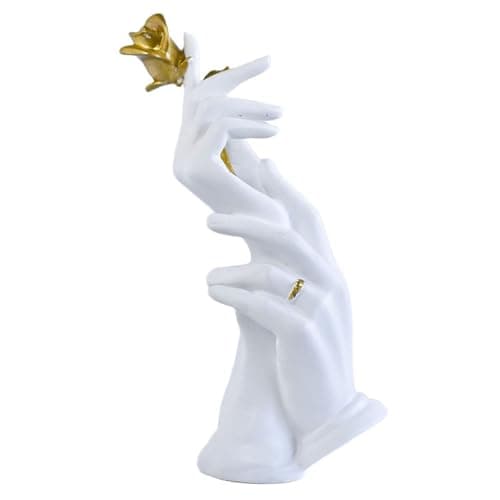 Image of Hosoncovy Home Decoration Resin Sculpture Home Figurine Hand in Hand Ornament Gift Ornament for Wedding for Couples for Lover (White)