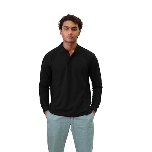 Image of JUST LOOK Men's Long Sleeve Polo Shirt Premium Quality Work Casual Leisure Pique T-Shirt Top (UK, Alpha, XL, Regular, Regular, Black)