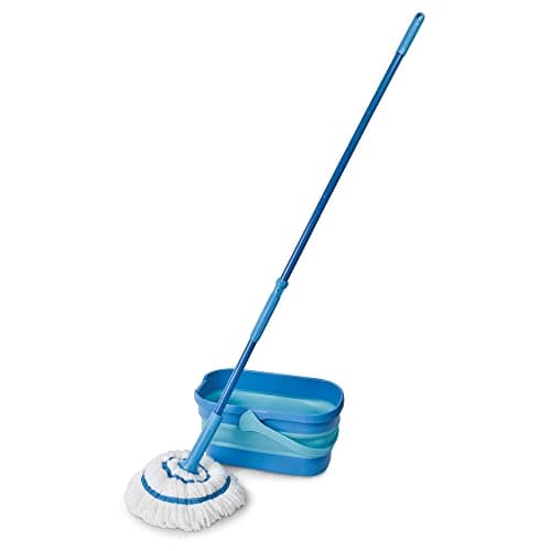 Image of Spontex Ultra Compact Twist Mop and Bucket Set | Microfibre Mop with Built-In Self-Wringing System | 10L Foldable Bucket | Cleans Laminate, Wood & Tile Flooring | Washable Mop Head