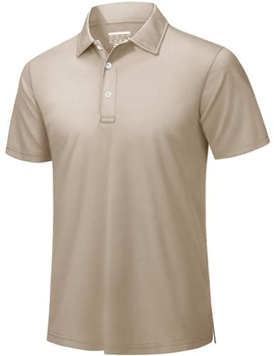 Image of TACVASEN Golf Tops for Men Short Sleeve Polo Shirts Quick Dry Breathable Work T Shirt Casual with Button Khaki,S