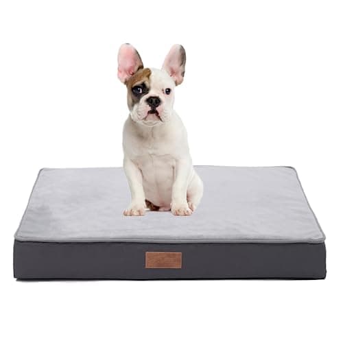 Image of Jaspuriea Small Orthopedic Dog Beds with Waterproof Removable Cover, Anti-Slip Washable Dog Bed, Deluxe Flannel Comfy Dog Crate Mattress, Grey, 60x45x9cm