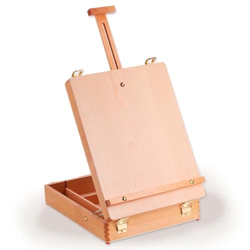 Image of Adjustable Wooden Table Easel with Paint Supply Case B Wood Art Easel for Painting Set Portable Desk Easel for Artists Perfect for Studio & Home Use.