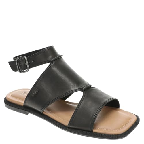 Image of UGG Women's Delray Flat Sandal, Black Leather, 6.5 UK