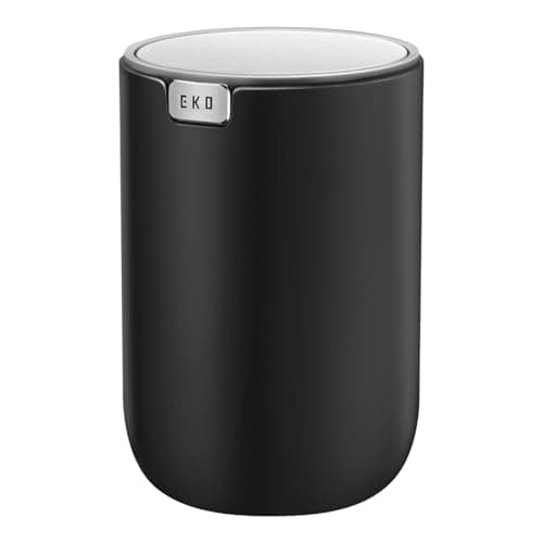Image of EKO Fandy Table Bin, 1.5L Mini Desk Rubbish Bin with Swing-Top Lid, 1.5 Litre Small Table Round Wastebasket for Office, Home, Bathroom, Bedroom, Car (Black)
