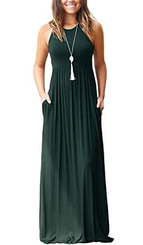 Image of PCEAIIH Women's Casual Long Sleeve Maxi Dress Loose Long Dresses with Pockets (M-B-Dark Green)