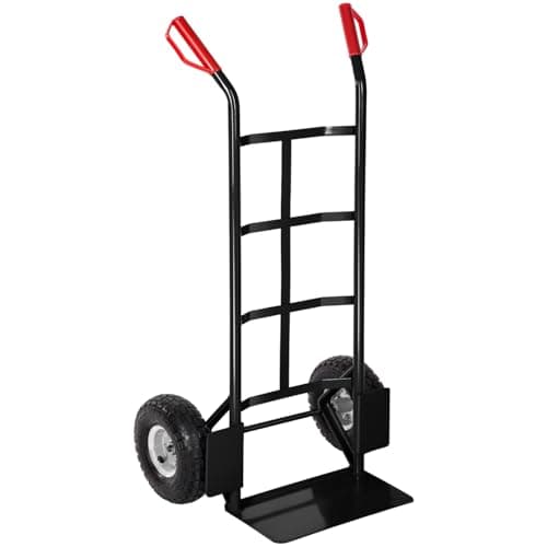 Image of tectake® Heavy-Duty Sack Barrow with Pneumatic Tyres & Robust Steel Frame, Sturdy Sack Truck with 200 kg Load Capacity & Ergonomic Handles, Lightweight & Multi-Purpose Trolley on Wheels - Black
