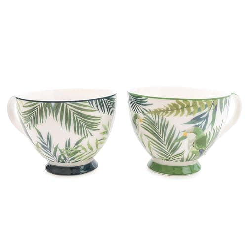 Image of Madison & Mayfair Eden Decal Set of Two Emerald Green Footed Mugs with White and Green Handle