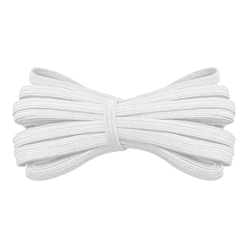 Image of Trimming Shop 6mm - 1/4 inch Elastic Band Flat Cord Braided Stretch Strap Elastic String Rope for Sewing, DIY Arts and Crafts Projects, Dressmaking, Haberdashery and Clothing, White, 3 Metres