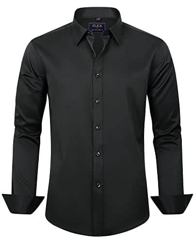Image of J.VER Mens Shirts Black Long Sleeve Dress Fashion Non Iron Stretch Business Casual Formal Work Button Down Shirts for Men Adult 4XL