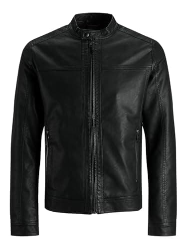 Image of JACK & JONES Mens Warner Classic Faux Leather Jacket - Black - XL