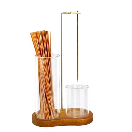 Image of Luckwaii Insence Holder Wooden Upside Down Incense Holders for Sticks with Glass Ash Catcher, Insensé Burner Agarbatti Stand for Meditation Yoga Spa Room Decor Zen Meditation and Home Relaxation