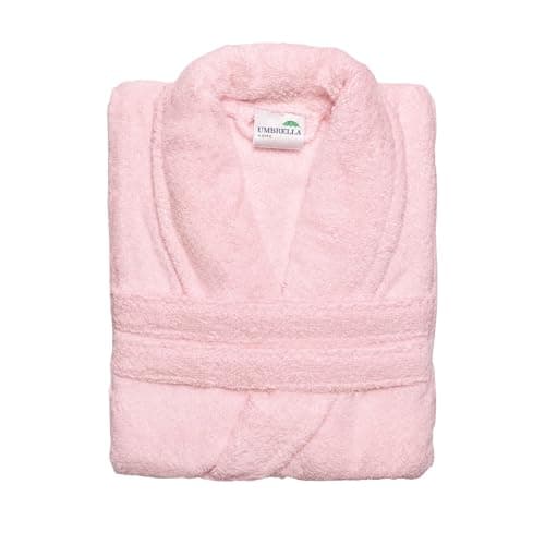 Image of Umbrella Outdoors Premium Cotton Terry Toweling Bathrobe - Unisex Spa & Hotel Quality Gown, Extra Soft & Absorbent Thick Towel Bathrobes for Men & Women Towel (UK, Alpha, XL, Regular, Regular, Pink)