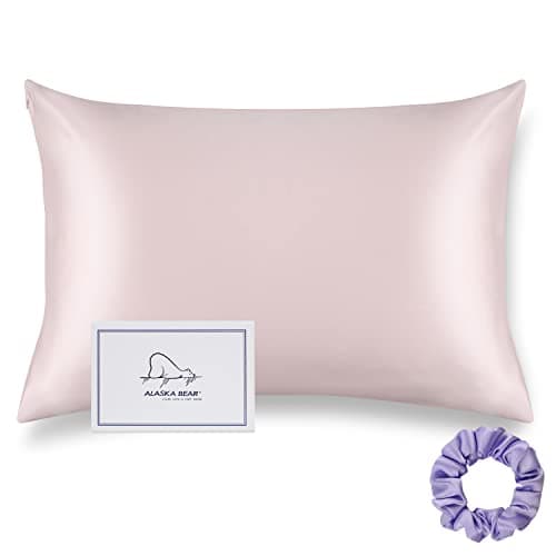 Image of ALASKA BEAR Silk Pillowcase Envelope Closure, 22 Momme 100 Percent Mulberry Silk Pillow Slip Foldover Design, Washable and NO Zipper, King Size 50 x 90 cm (1, Pink)
