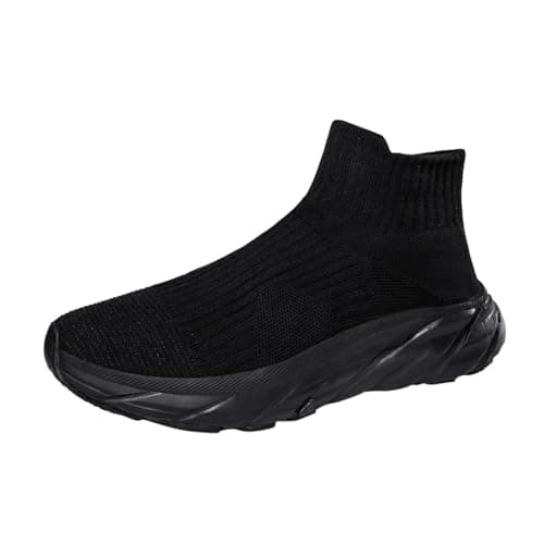 Image of Women's Sneakers High Top Warm Flying Woven Shoes Autumn Winter Thick Soled Comfortable Casual Fashion Footwear for Ladies (Black, 4.5)