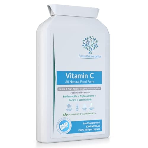 Image of Natural Vitamin C 120 Capsules – Optimum Absorption All-Natural Food Form - Gentle & Non-Acidic - Packed with Bioflavonoids, Pectins, Essential Oils & phytonutrients - NO Synthetic ascorbic Acid