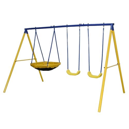 Image of Zero Gravity Kids Swing Set With Sturdy Metal Frame. Garden Fun For Up To 4 Children (Space Shuttle)