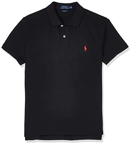 Image of Polo Ralph Lauren Men's Plain Long Sleeve Polo Shirt (Medium, Black (Red Pony))