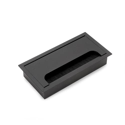 Image of Emuca - Cable organizers for table, rectangular, 160x80mm, recessed, Aluminium, Black painted