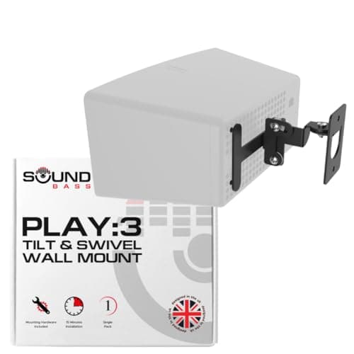 Image of Sound bass Play 3 Wall Mount Black, Compatible with Sonos Play:3, Adjustable Swivel & Tilt Mechanism, Mounting Bracket Includes All Fixings