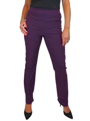 Image of Paulo Due Women's Elasticated Waist Trousers Pull On High Waist Straight Leg Trousers Evening Day Office Work Purple 8-22 (12)