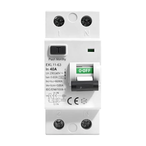 Image of Fi Circuit Breaker 40A 30mA 2-Pin Type A Residual Current Circuit Breaker AC 230V Fi Switch RCCB 2P 40A Circuit Breaker Circuit Breaker EKL11-63