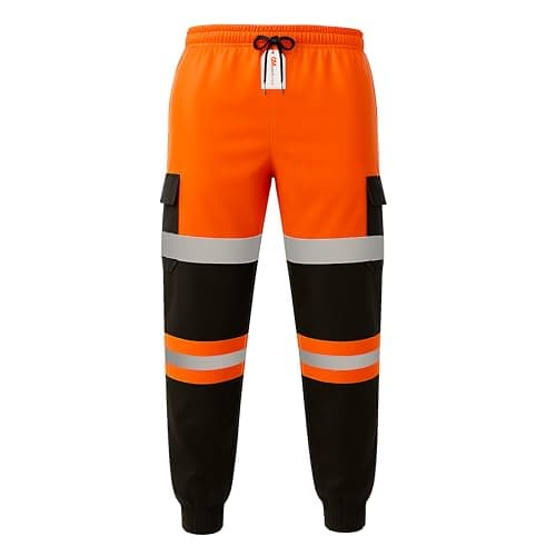 Image of GM WORKWEAR Hi Vis Jogging Bottoms Safety Work Sweat Pants Fleece Trousers Joggers S-3XL – Yellow/Black, Orange/Black, Navy/Orange, Navy/Yellow