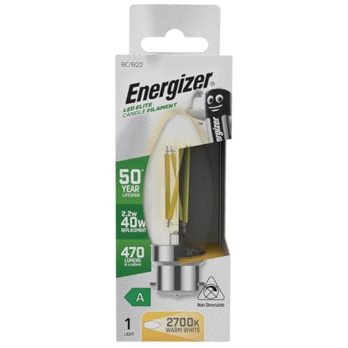 Image of Energizer A Rated LED Elite Candle B22 Filament 470lm 2.2W 2700K - Warm White Light Bulb