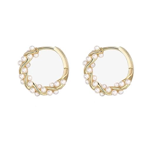 Image of Pearl Chunky Gold Hoop Earrings For Women Trendy Sterling Silver Twisted Hoop Earring
