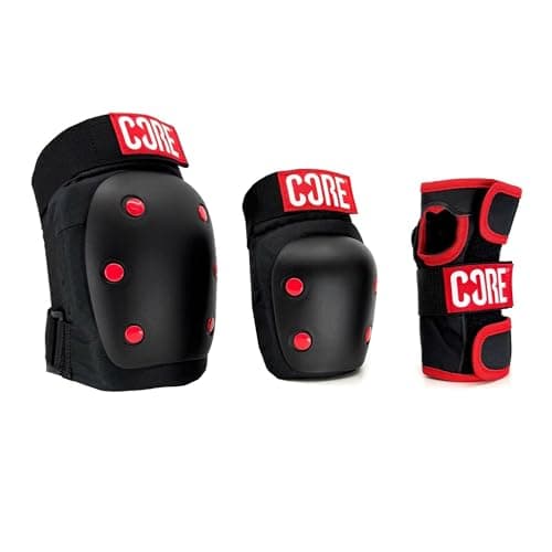 Image of Core Skate Triple Pad set - Kids/Adult Knee, Elbow & Wrist Protective PadSet for Skateboarding, RollerBlading, Stunt Scooter & Cycling 3 in 1 Skate Pads for all Ages - Black - Large