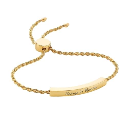 Image of Qina C. Personalized Custom Text Laser Engrave Name Date Love Note IP Gold Bar Dainty Slider Adjustable Bar Charm BR Women Jewerllry gift f/Her Wife Valentines Day